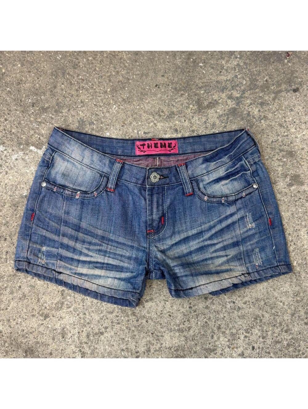 Vintage Y2K Low Rise Denim Micro Shorts Med Wash